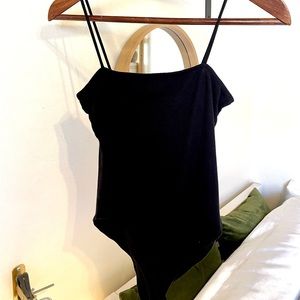 Forever 21 Black Ribbed Spaghetti Strap Bodysuit